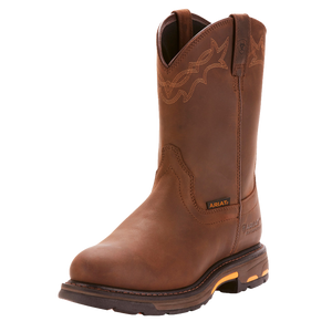 ARIAT MNS WORKHOG PULL ON  WATERPROOF SOFT TOE WORK BOOT BROWN