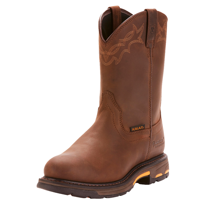 ARIAT MNS WORKHOG PULL ON  WATERPROOF SOFT TOE WORK BOOT BROWN