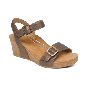 Aetrex Wmns Lexa  Quarter Strap Wedge Sandal Bronze