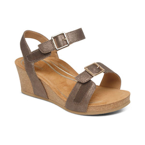 Aetrex Wmns Lexa  Quarter Strap Wedge Sandal Bronze