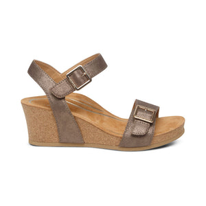 Aetrex Wmns Lexa  Quarter Strap Wedge Sandal Bronze