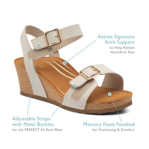 Aetrex Wmns Lexa  Quarter Strap Wedge Sandal Bronze