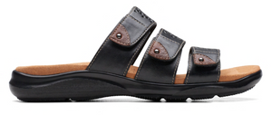 Clarks Wmns Kitly Walk 3 Strap Slip On Sandal Black Leather