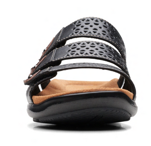 Clarks Wmns Kitly Walk 3 Strap Slip On Sandal Black Leather