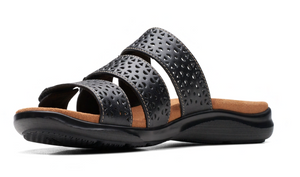 Clarks Wmns Kitly Walk 3 Strap Slip On Sandal Black Leather