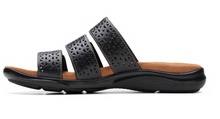 Load image into Gallery viewer, Clarks Wmns Kitly Walk 3 Strap Slip On Sandal Black Leather