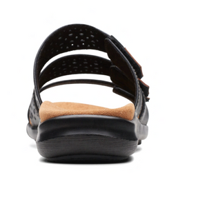 Clarks Wmns Kitly Walk 3 Strap Slip On Sandal Black Leather