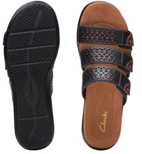 Load image into Gallery viewer, Clarks Wmns Kitly Walk 3 Strap Slip On Sandal Black Leather