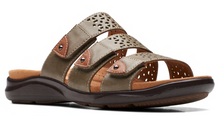 Load image into Gallery viewer, Clarks Wmns Kitly Walk 3 Strap Slip On Sandal Olive Leather