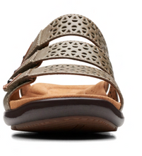 Load image into Gallery viewer, Clarks Wmns Kitly Walk 3 Strap Slip On Sandal Olive Leather