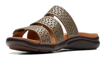 Load image into Gallery viewer, Clarks Wmns Kitly Walk 3 Strap Slip On Sandal Olive Leather