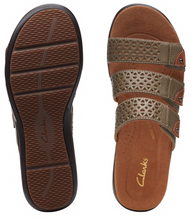 Load image into Gallery viewer, Clarks Wmns Kitly Walk 3 Strap Slip On Sandal Olive Leather