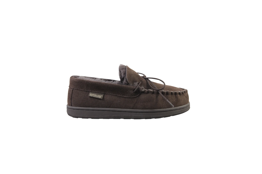 Superlamb Mens Moccasin Deluxe  Sheepskin Slipper Chocolate