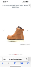 Load image into Gallery viewer, Wolverine Mns I-90 Durashocks-Moc-Toe 6 Inch Work Boot Tan