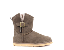 Load image into Gallery viewer, Superlamb Womens Argali Buckle Taupe Short Sheepskin Boots