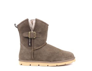 Superlamb Womens Argali Buckle Taupe Short Sheepskin Boots