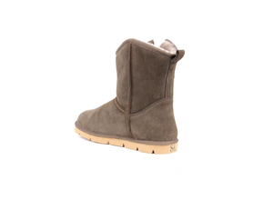 Superlamb Womens Argali Buckle Taupe Short Sheepskin Boots