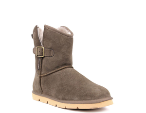 Superlamb Womens Argali Buckle Taupe Short Sheepskin Boots